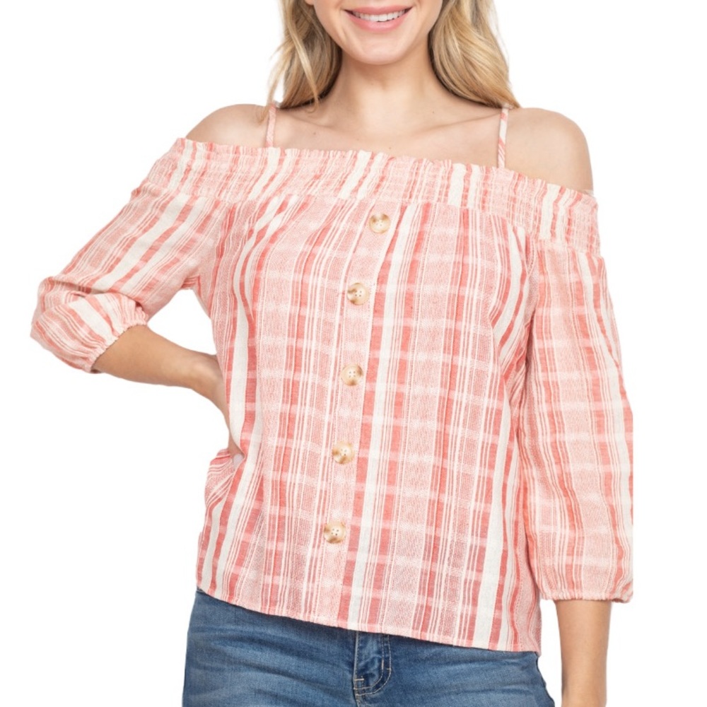 NWT Coral Stripes Off the Shoulder Spaghetti Strap blouse